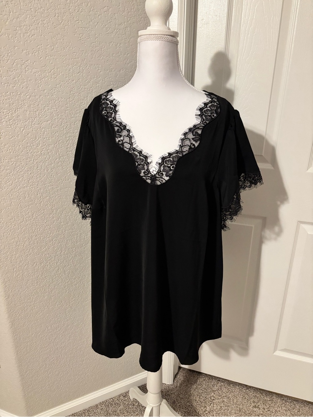 Torrid Lace Trim Black Satin Top